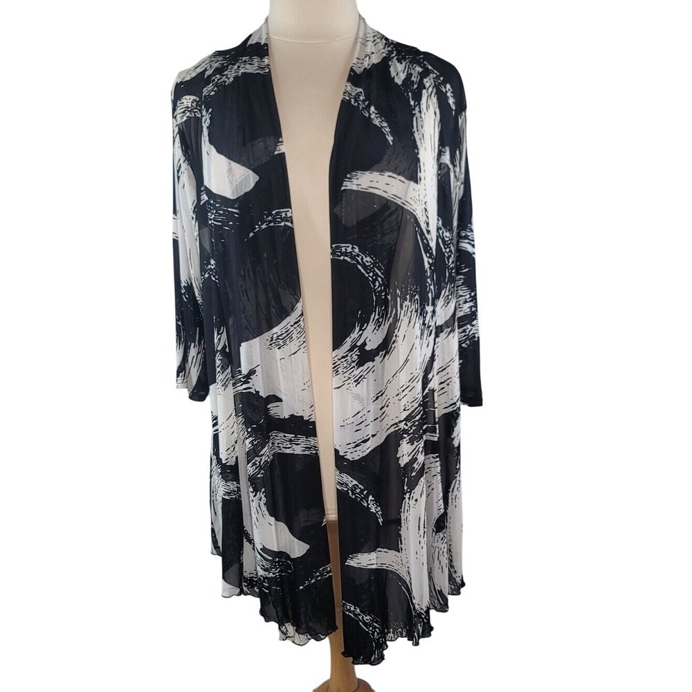 Mirror Image Black & White‎ Brushstroke Open Front Longline Kimono Cardigan